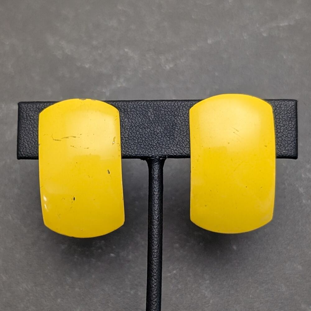 Vintage Clip On Earrings Slightly Curved Retro Yellow - Condition Issues